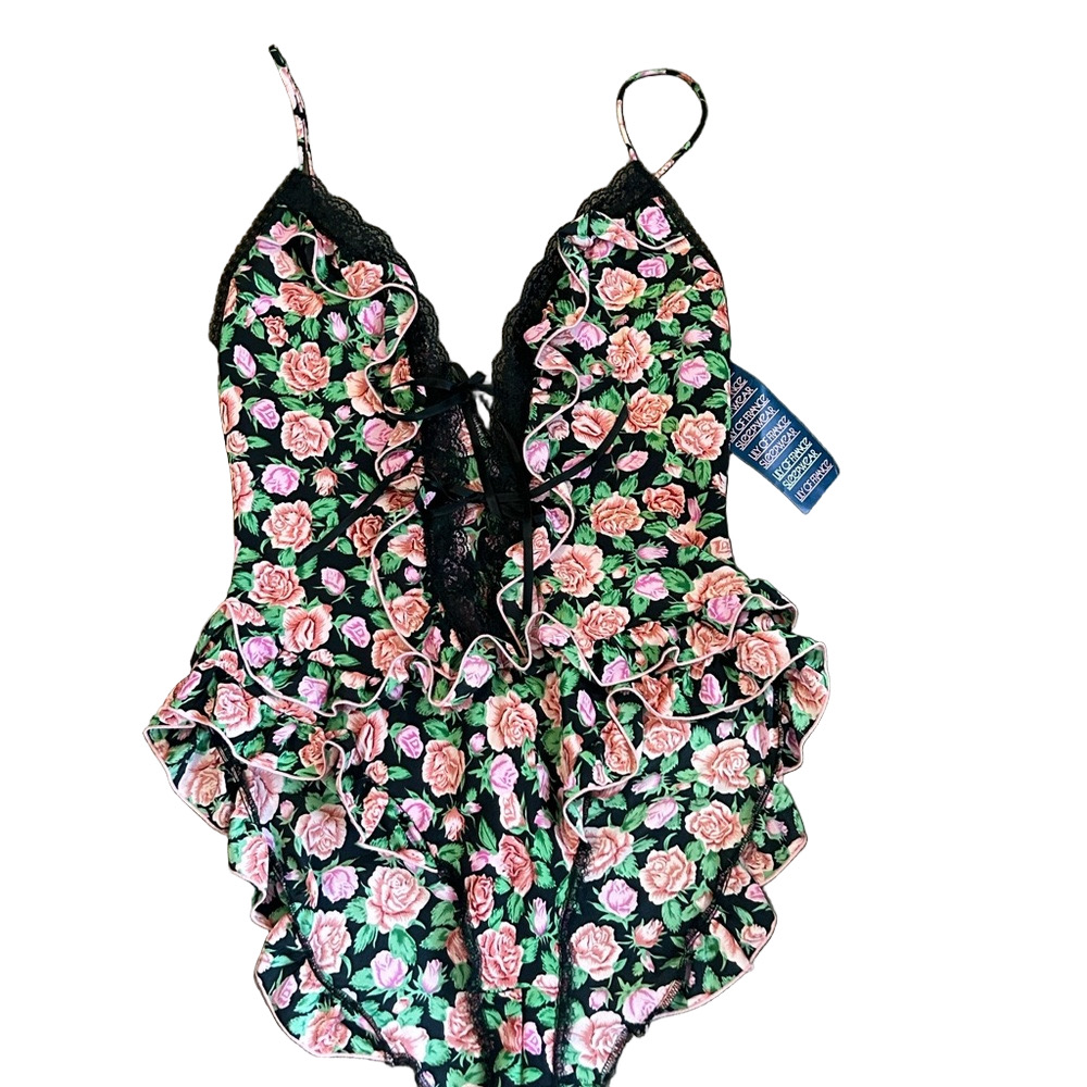 VTG Lily of France Babydoll Nightie Women Floral lace bodysuit MED NWT